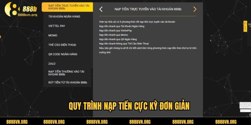 Quy trình nạp tiền cực kỳ đơn giản
